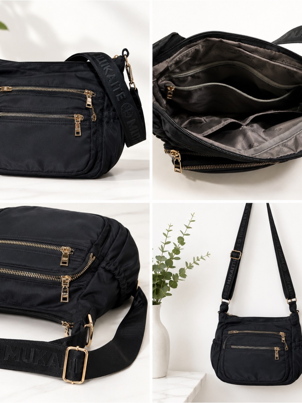 Everyday Black Crossbody Bag with Gold Accents